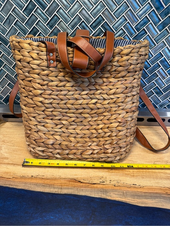 Handbags - Woven Straw Tote Bag/backpack with Brown Leather Trim